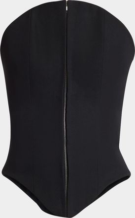 Alexander McQueen Curved Strapless Zip-Front Bustier Top