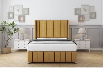 Comfort Beds Serena Plush Divan Base No Drawers - 54 Wingback-Footboard in Mustard | Size: Single