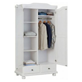 Dmora Armoire &Agrave; Deux Portes Avec Deux Tiroirs Finition Pin Massif, Coloris Blanc, 104 X 200 X 56 Cm. - Dmora
