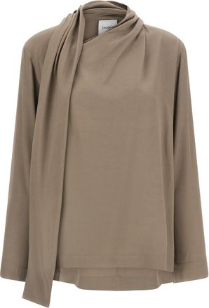 Nude Beige Solid Asymmetric Neck Top