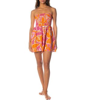 Maaji Betty Flamingo Glow Strapless Cover-Up Romper in Open Purple at Nordstrom, Size X-Small