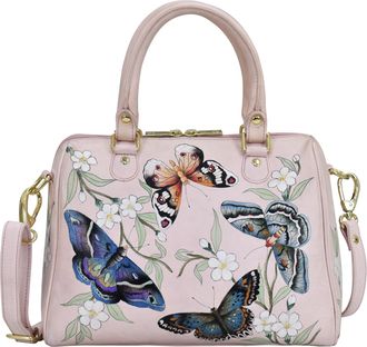 Anuschka Womens Hand-Painted Genuine Leather Zip Around Classic Satchel - Butterfly Melody