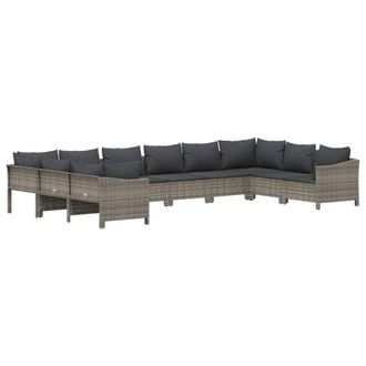 vidaXL Set De Muebles De Jard&iacute;n 10 Pzas Y Cojines Rat&aacute;n Sint&eacute;tico Gris Vidaxl