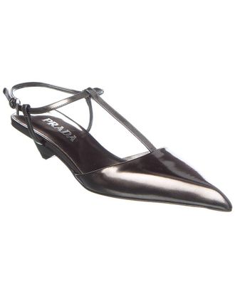Prada Logo Leather Pointy-Toe Slingback Pump