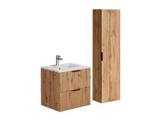 Vente-Unique Mueble suspendido bajo lavabo y armario - Color natural claro - 60 cm - ZEVARA