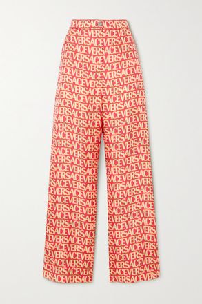 Versace Pantaloni A Gamba Larga In Twill Di Seta Stampato - Rosa