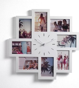 Oresteluchetta Portafotos de pared con reloj de mdf blanco mate 50x50x1 cm