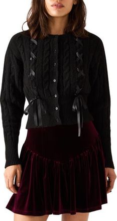 Steve Madden Saidee Ribbon Detail Cable Cardigan in Black at Nordstrom, Size Xx-Large