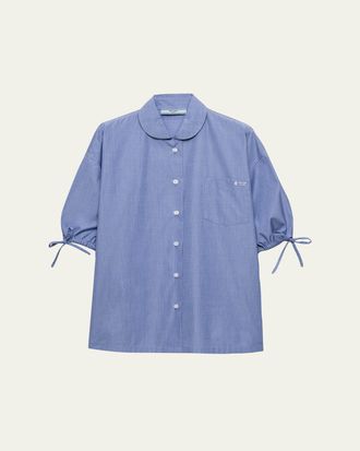 Prada Puff-Sleeve Cotton Button-Down Top