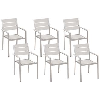 Beliani Conjunto De 6 Sillas De Jard&iacute;n De Metal Blanco Plateado Respaldo L&aacute;minas Vernio