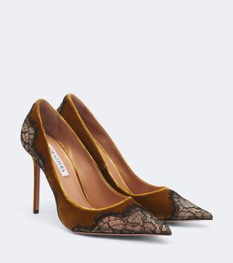 Aquazzura Salones Meadow de terciopelo con encaje