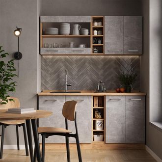 Vicco Cucina Completa R-line, Calcestruzzo/rovere Dorato, 160 Cm Senza Piano Di Lavoro, Vicco