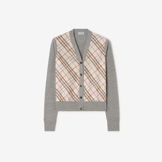 Burberry Check Panel Wool Silk Cardigan