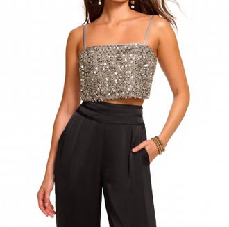 Ramy Brook Cassandra Sequin Crop Top In Platinum Sequin