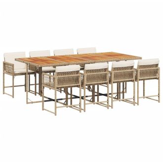 vidaXL Set Comedor De Jard&iacute;n 9 Pzas Con Cojines Rat&aacute;n Sint&eacute;tico Beige Vidaxl