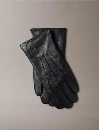 Calvin Klein Mens Pebble Leather Gloves - Black - LXL