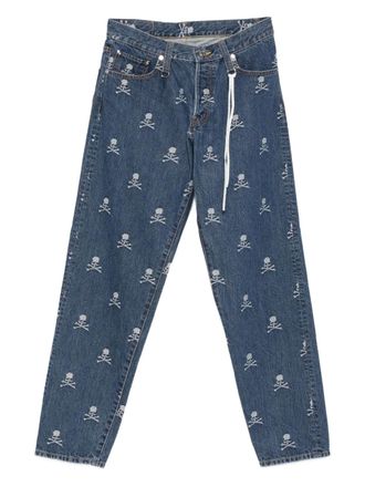 Mastermind Japan Jeans met geborduurde doodskop - Blauw