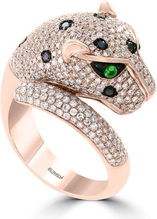 Effy 14K Rose Gold Black Diamond & Tsavorite Panther Ring in 14K Gold at Nordstrom, Size 7