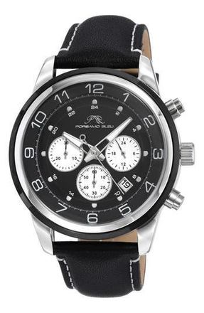 Porsamo Bleu Mens Arthur Chronograph Leather Strap Watch, 44mm in Black at Nordstrom Rack