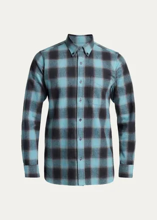 Tom Ford Mens Brushed Flannel Check Button-Down Shirt