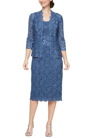 S.L. Fashions SLNY Lace Sequin Detail Dress & Jacket 2-Piece Set in Wed at Nordstrom, Size 4P