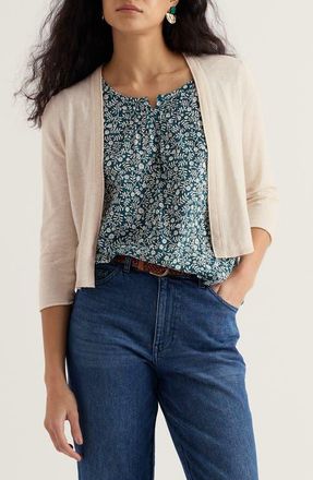 Seasalt Cornwall Vanessa Open Front Organic Cotton Crop Cardigan in Knit Melange Chalk at Nordstrom, Size 12