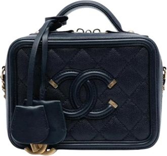 Chanel Pre-owned Filigree Vanity Case - Dames - Vintage Schoudertas - Blauw - ONE Size - Leer - Vintage
