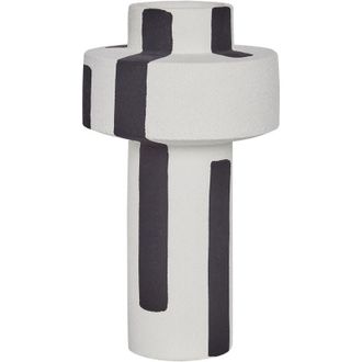 Beliani Beliani - Florero Decoraci&oacute;n Del Hogar Gres Impermeable Blanco Y Negro Escolar