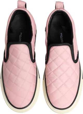 Dolce & Gabbana Womens Pink Quilted Nylon Slip-On Sneaker Shoes
