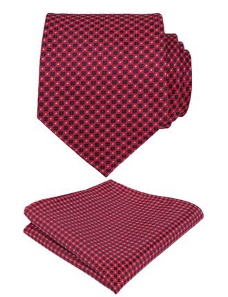 Alizeal Mens Formal Regular Patterned Tie and Hanky for Business Necktie and Pocket Square Set, Red+Dark Navy