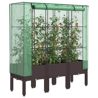 Berkfield Home Raised Bed with Greenhouse Cover Rattan Look 120x40x140 cm in Brown | Size: 120 x 40 x 140 cm