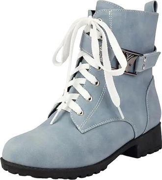 Generic Womens Leisure Ankle Boots Round Toe Med Chunky Heel With Side Zipper And Lace Up Front For Casual Daily Wear