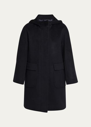 Cinzia Rocca Virgin Wool Hooded 3/4-Sleeve Coat
