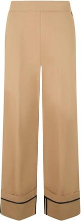 Herno Wijde Pijpen Broek met Zoom - Dames - Wijde Broeken - Beige - 2XL - Katoen - Broeken
