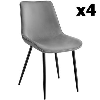 TecTake 4 sillas de comedor acolchadas, aterciopeladas 48 x 59 x 82,5 cm gris