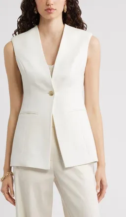 Nordstrom Textured One-Button Vest in Ivory Tofu at Nordstrom, Size Xx-Large