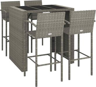 vidaXL Mesa Y Taburetes Altos Jard&iacute;n 5 Piezas Rat&aacute;n Sint&eacute;tico Gris Vidaxl