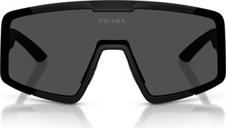 Prada 144mm Shield Sunglasses in Matte Black /Dark Grey at Nordstrom