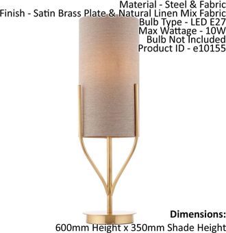 Loops Table Lamp Satin Brass Plate & Natural Linen Mix Fabric 10W LED E27