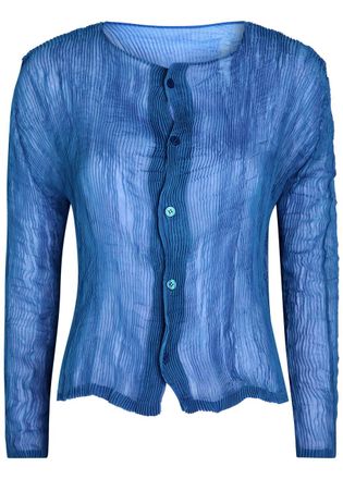 Issey Miyake Uni-form Pleated Sheer Chiffon Blouse - Blue - 2