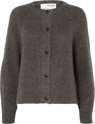 Selected Gebreid Kort Vest - Dames - Vesten - Grijs - XL - Truien & Vesten