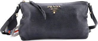 Prada Dual Strap Flat Vitello Daino Medium crossbody bag - Zwart