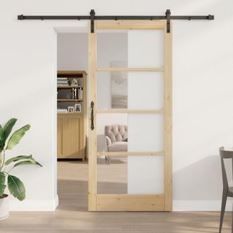 Berkfield Home Sliding Door with Hardware Set ORKDAL93x211 cm in Brown | Size: 93x211 cm
