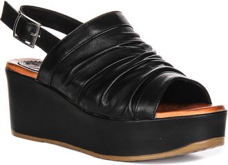Justinreess England Honor Womens Soft Buckle Crinkles Platform Wedges (Black, UK 8)