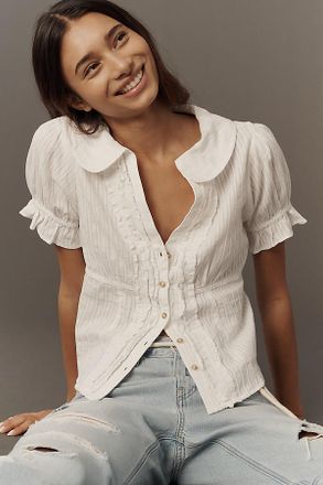 Pilcro The Keira Waisted Tuxedo-Front Blouse by Pilcro