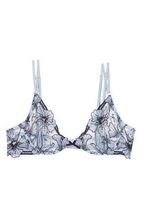 Fleur du Mal Harper Embroidered Underwire Demi Bra in Crystal Blue at Nordstrom Rack, Size 34Dd