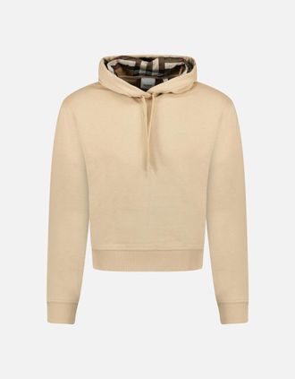 Burberry Womens Burberry Talley Embroidery Logo Check Hooded Sweatshirt Beige - Cream - Size: 12