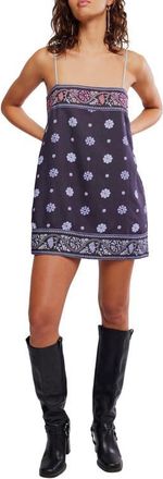 Free People Bali Embroidery Border Floral Minidress in Indigo Combo at Nordstrom, Size X-Small