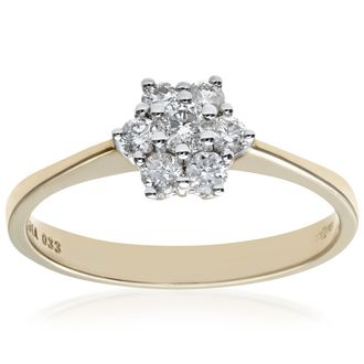 Diamant L'éternel 9ct geelgouden diamanten cluster damesring