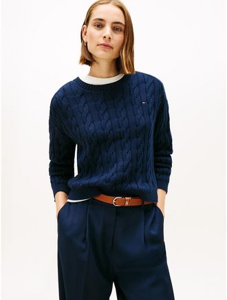 Tommy Hilfiger Womens Tie-Back Cable Knit Sweater - Navy - M
